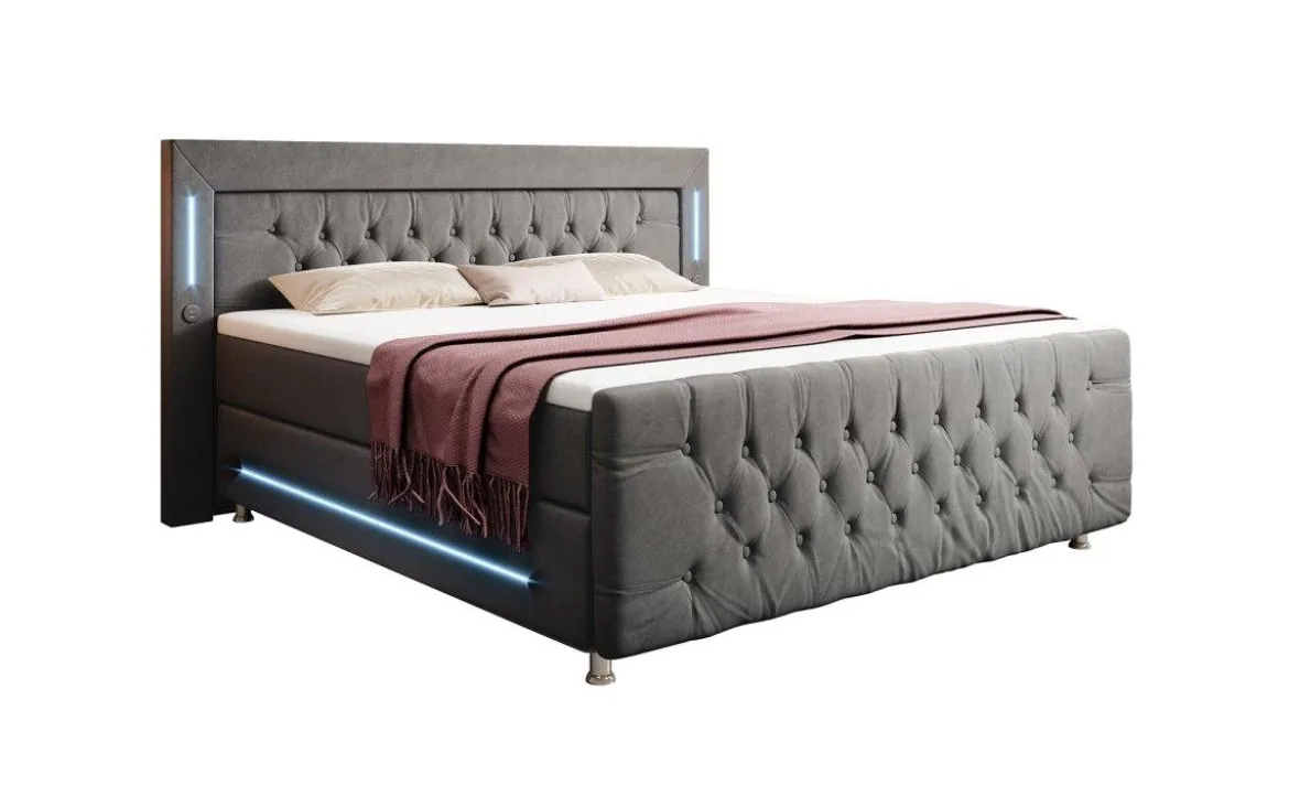 Boxspringbett Paradise mit LED, USB und Füßen