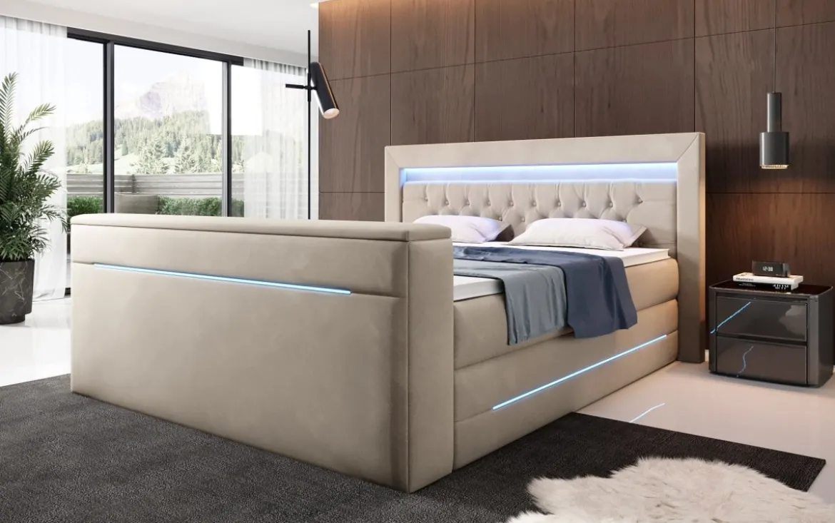 Boxspringbett Pluto mit TV Lift, RGB und Stauraum