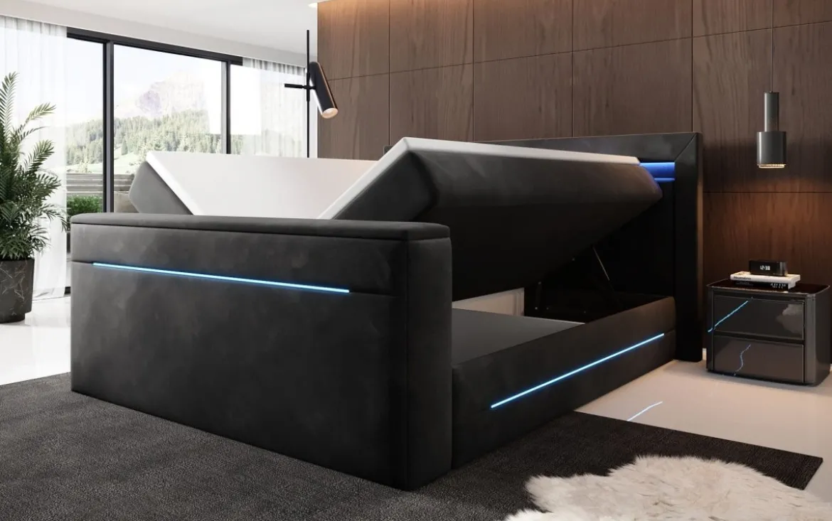 Boxspringbett Pluto mit TV Lift, RGB und Stauraum