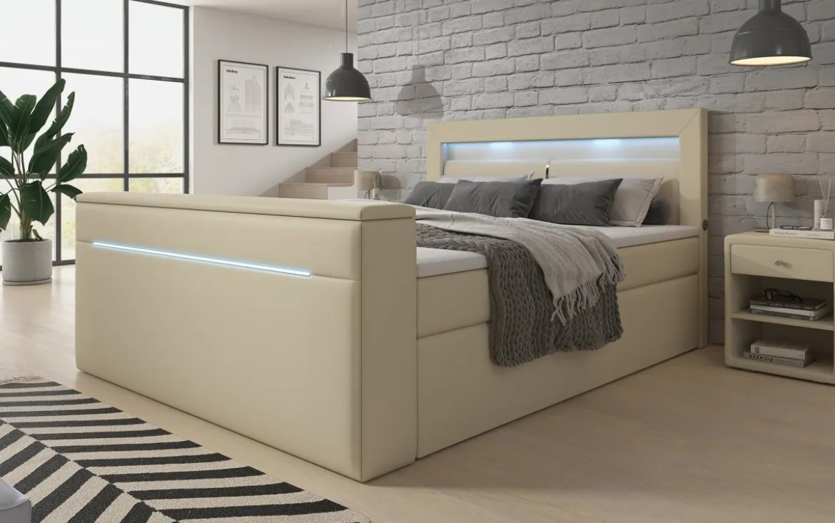Boxspringbett Reposito mit TV Lift, USB, LED und Stauraum