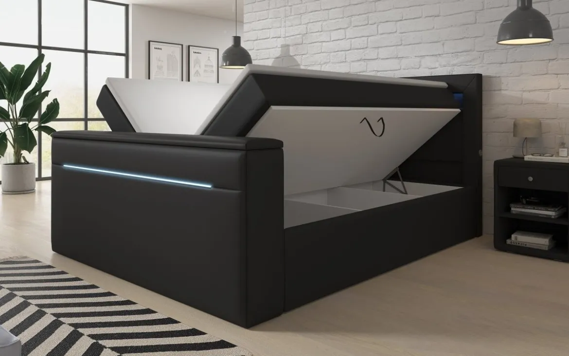 Boxspringbett Reposito mit TV Lift, USB, LED und Stauraum