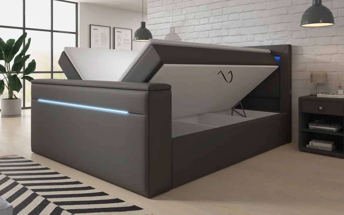 Boxspringbett Reposito mit TV Lift, USB, LED und Stauraum