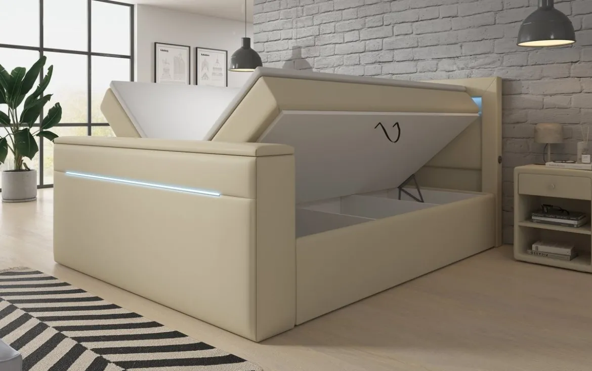 Boxspringbett Reposito mit TV Lift, USB, LED und Stauraum
