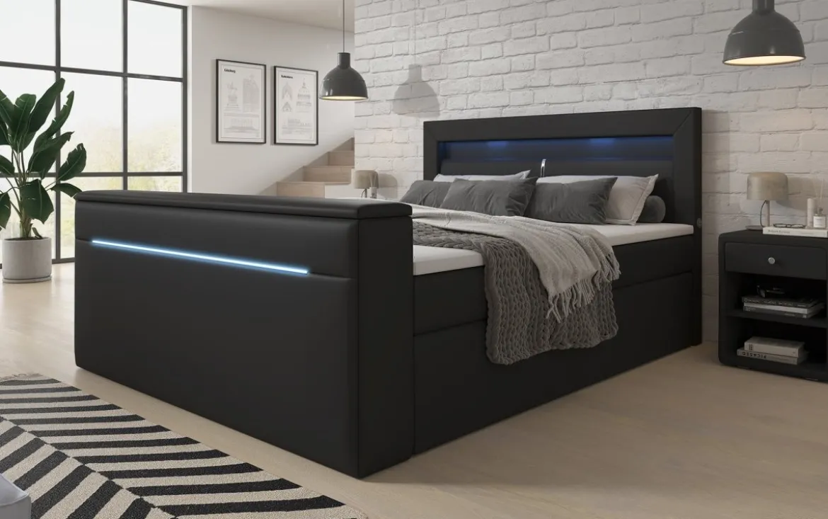 Boxspringbett Reposito mit TV Lift, USB, LED und Stauraum