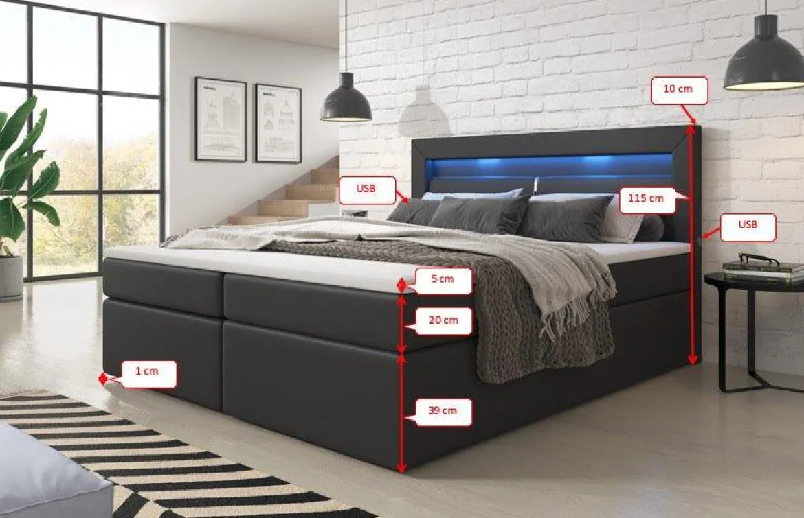Boxspringbett Repos mit LED und USB