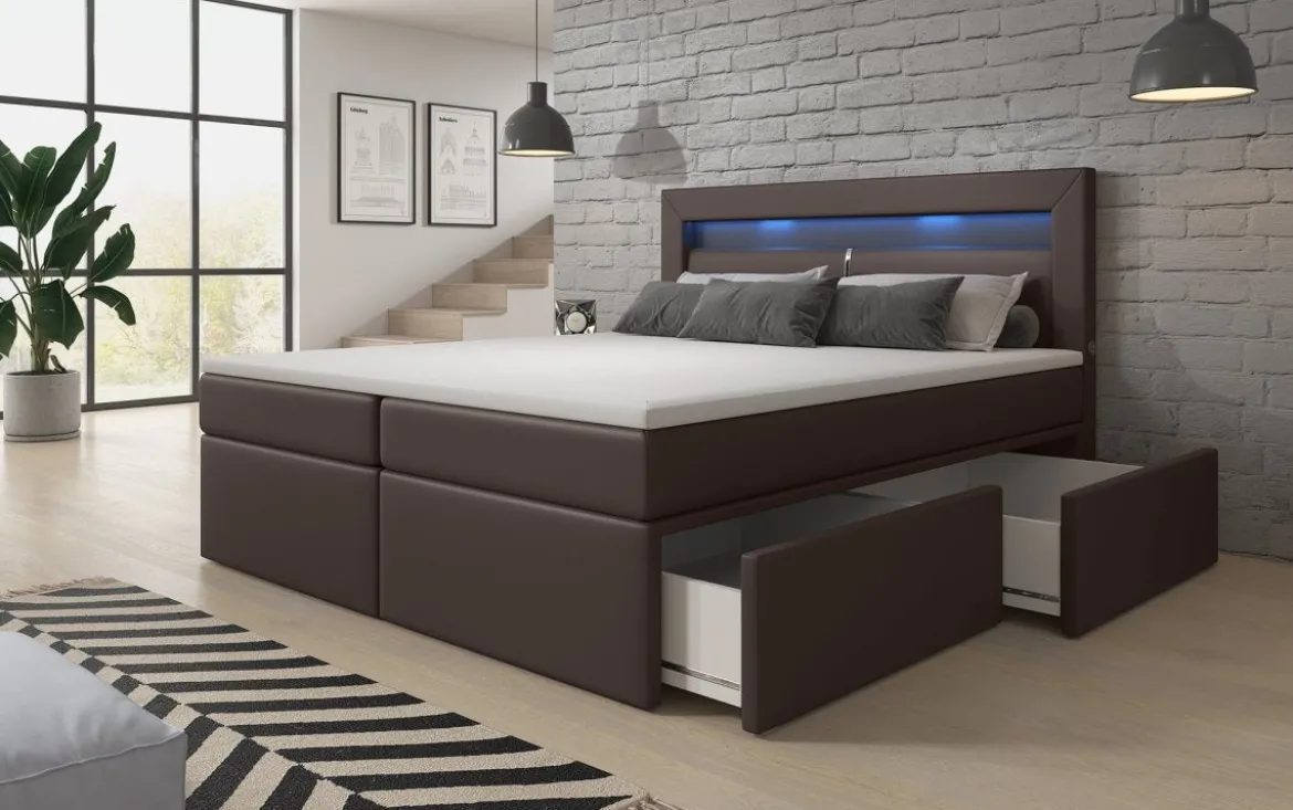 Boxspringbett Rinori mit LED, USB und Stauraum