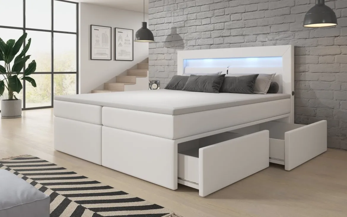 Boxspringbett Rinori mit LED, USB und Stauraum