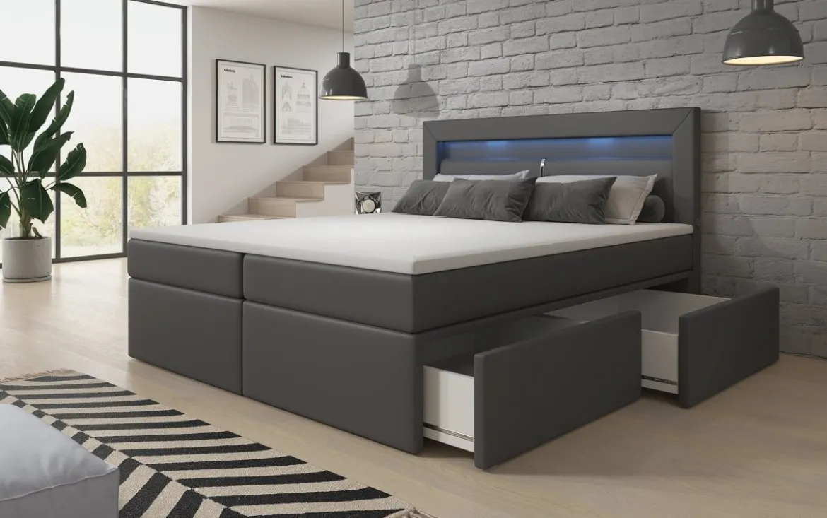 Boxspringbett Rinori mit LED, USB und Stauraum