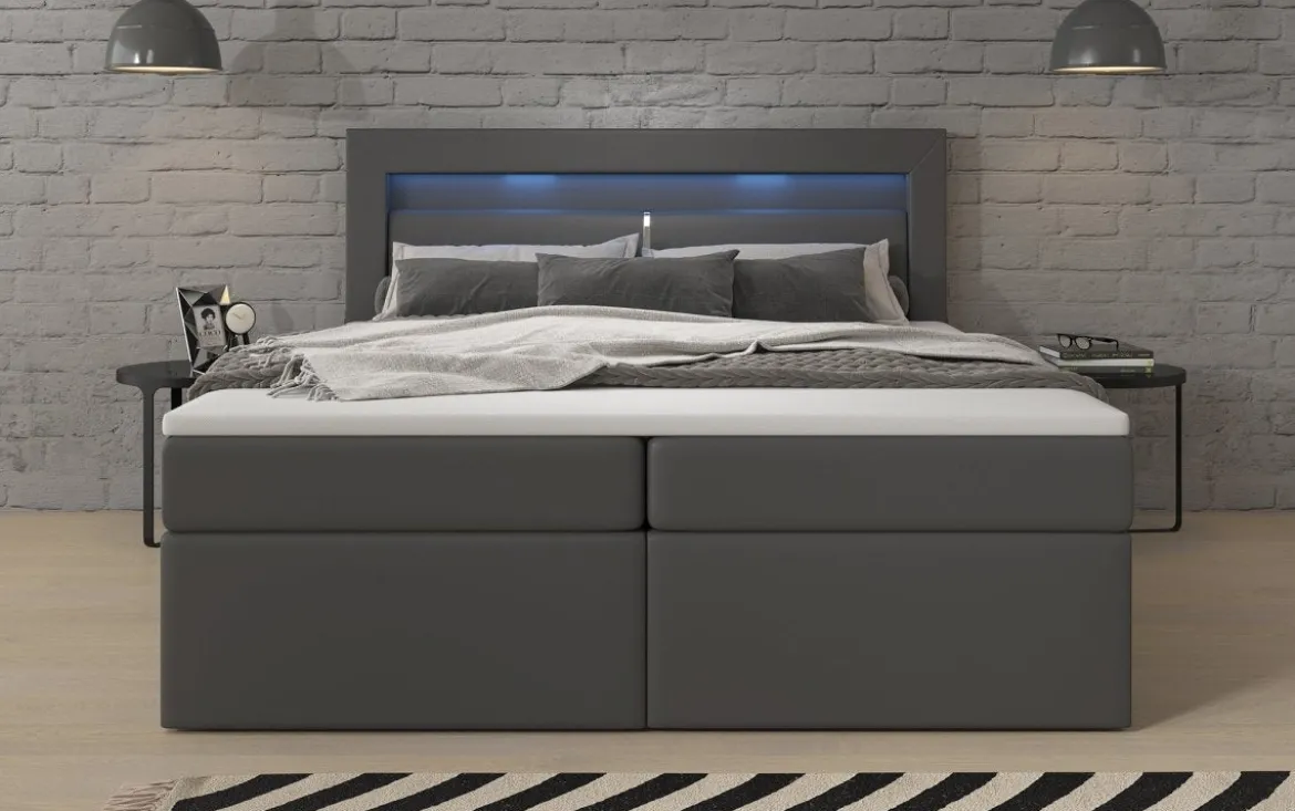 Boxspringbett Rinori mit LED, USB und Stauraum