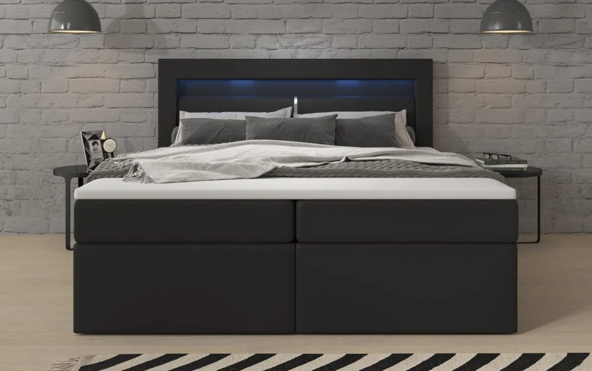 Boxspringbett Rinori mit LED, USB und Stauraum