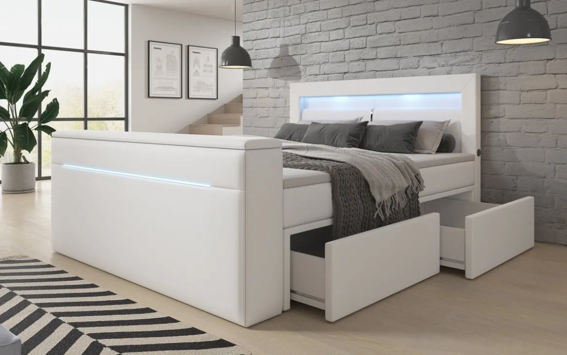 Boxspringbett Rinori mit TV Lift, USB, LED und Stauraum