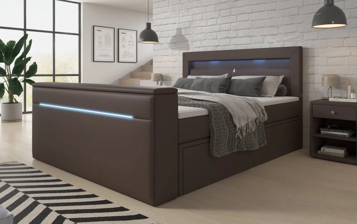 Boxspringbett Rinori mit TV Lift, USB, LED und Stauraum