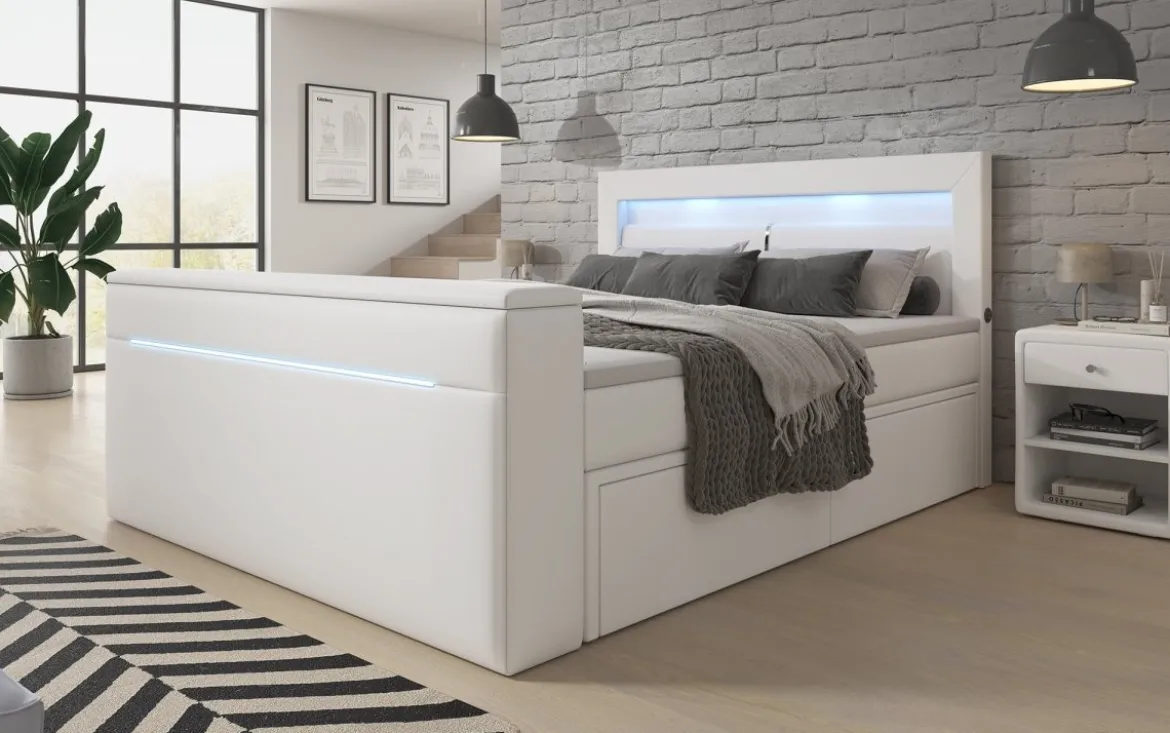 Boxspringbett Rinori mit TV Lift, USB, LED und Stauraum
