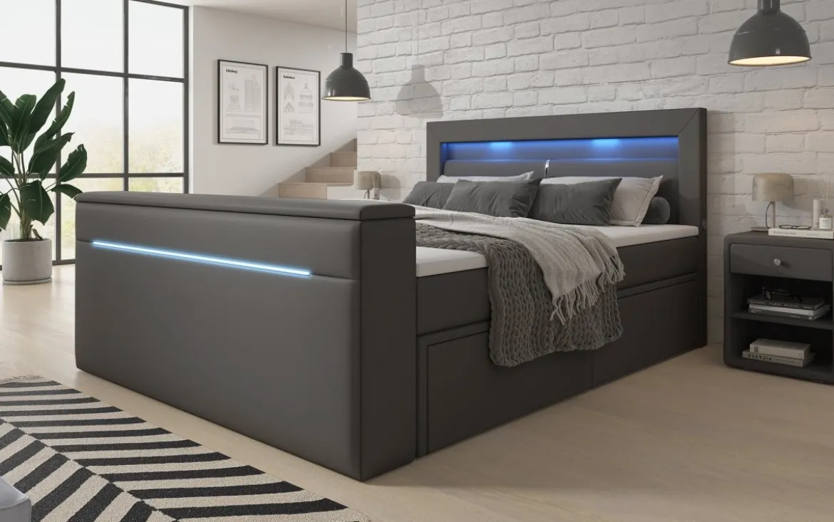 Boxspringbett Rinori mit TV Lift, USB, LED und Stauraum