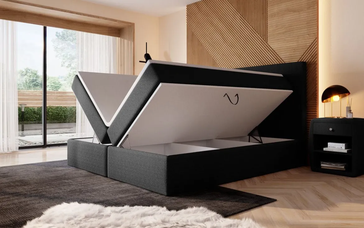 Boxspringbett Sejour Bouclé mit LED u. Stauraum