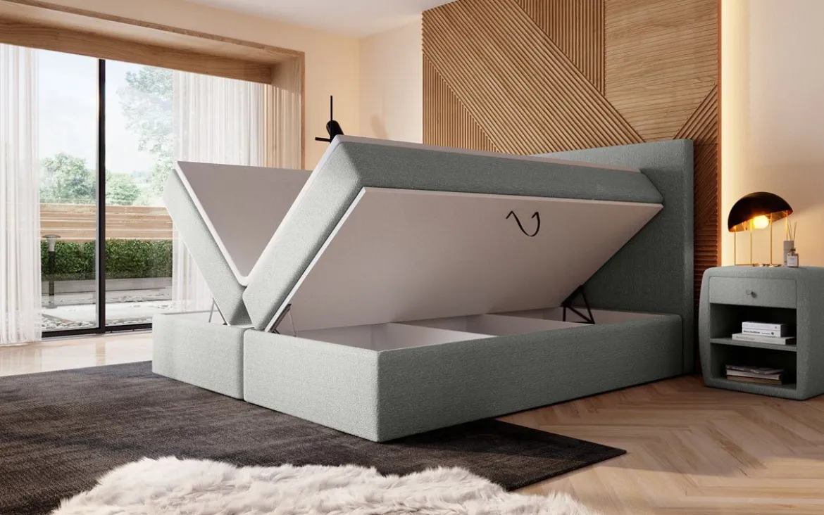 Boxspringbett Sejour Bouclé mit LED u. Stauraum