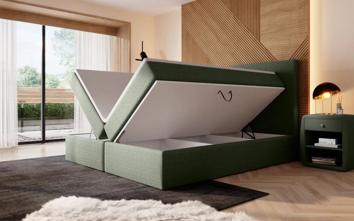 Boxspringbett Sejour Bouclé mit LED u. Stauraum