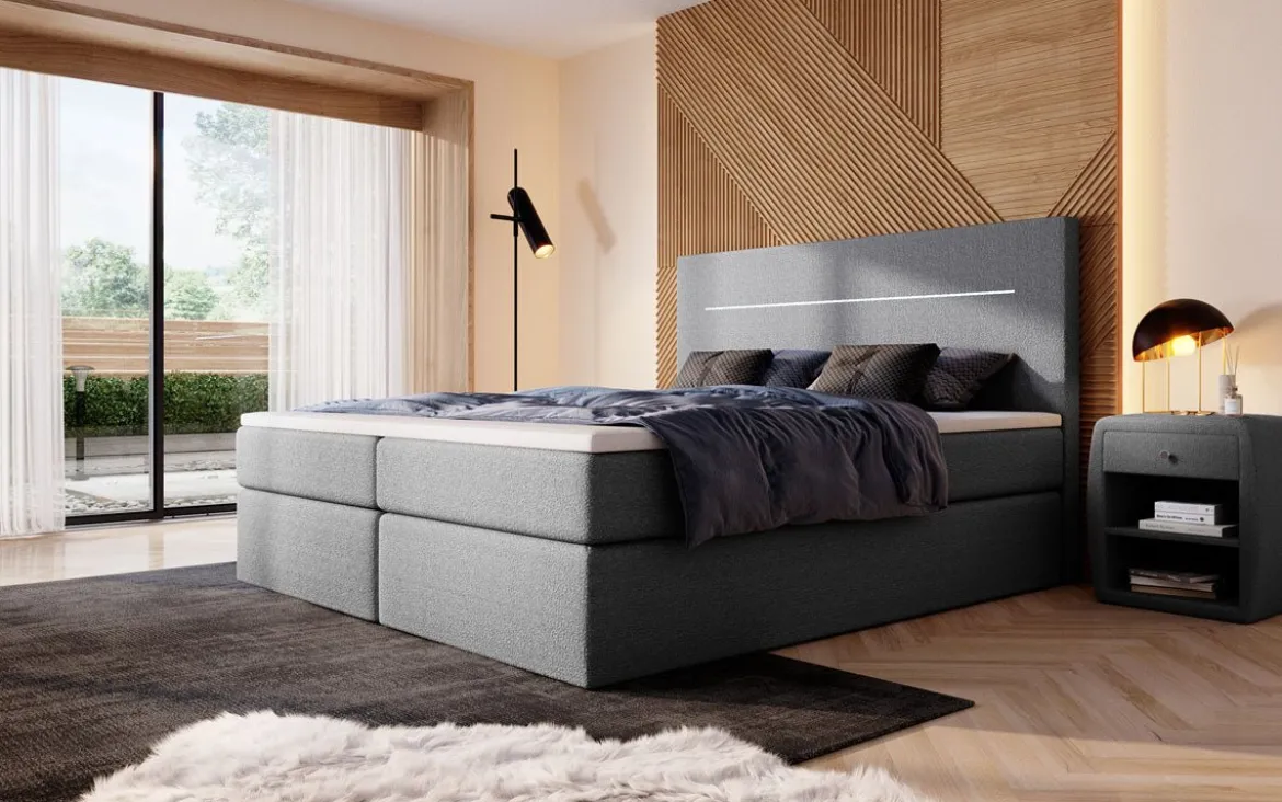 Boxspringbett Sejour Bouclé mit LED u. Stauraum