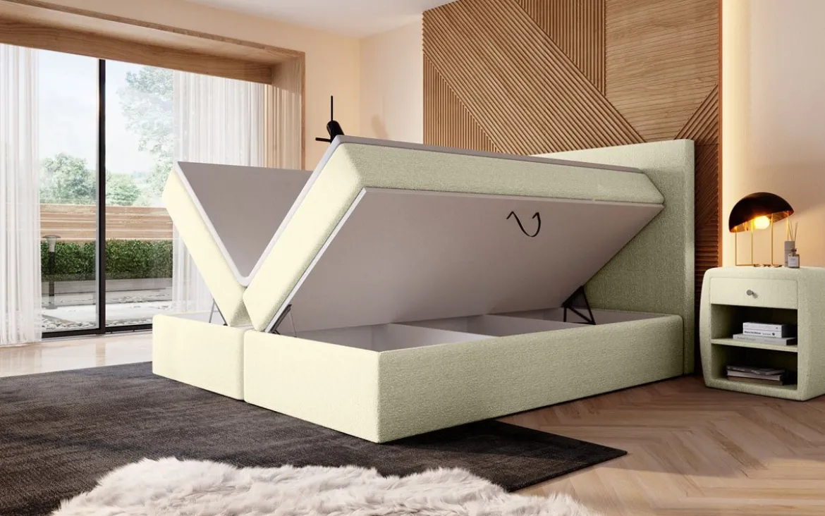 Boxspringbett Sejour Bouclé mit LED u. Stauraum