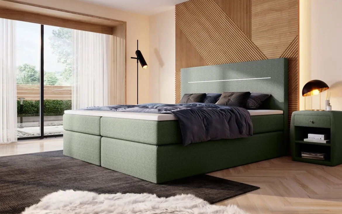 Boxspringbett Sejour Bouclé mit LED u. Stauraum