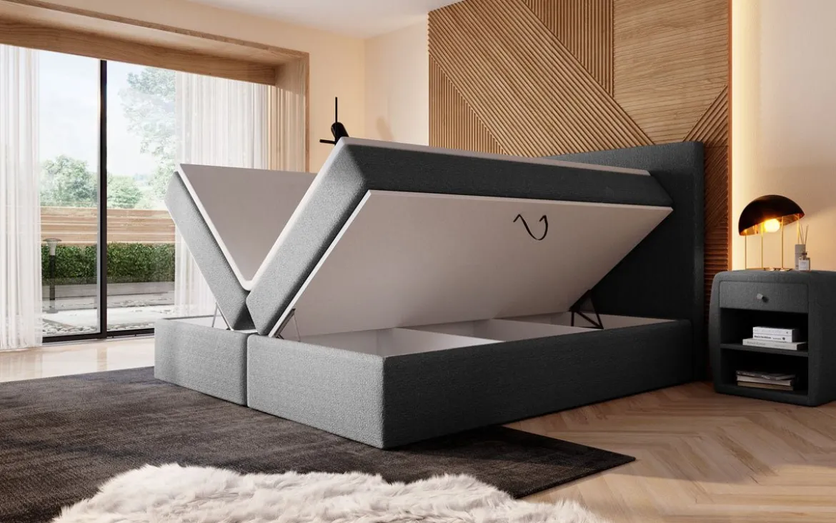 Boxspringbett Sejour Bouclé mit LED u. Stauraum