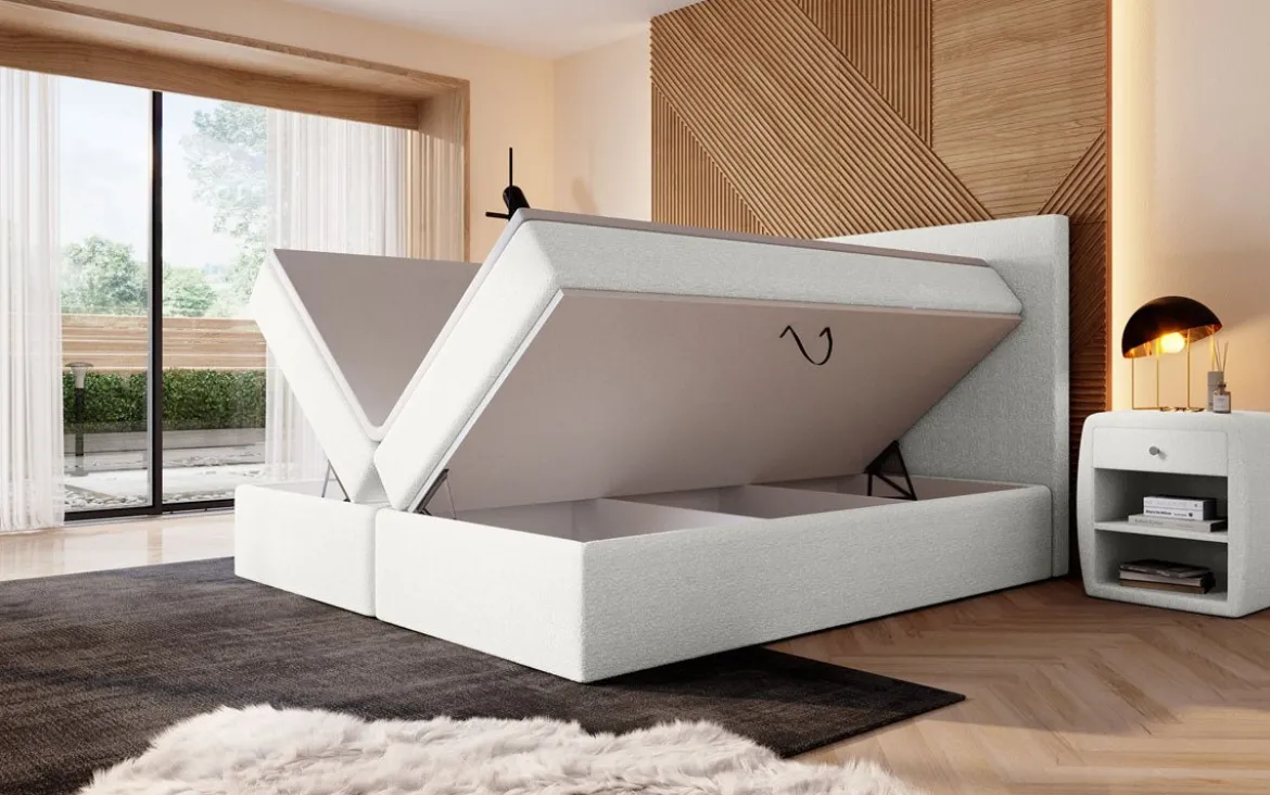 Boxspringbett Sejour Bouclé mit LED u. Stauraum