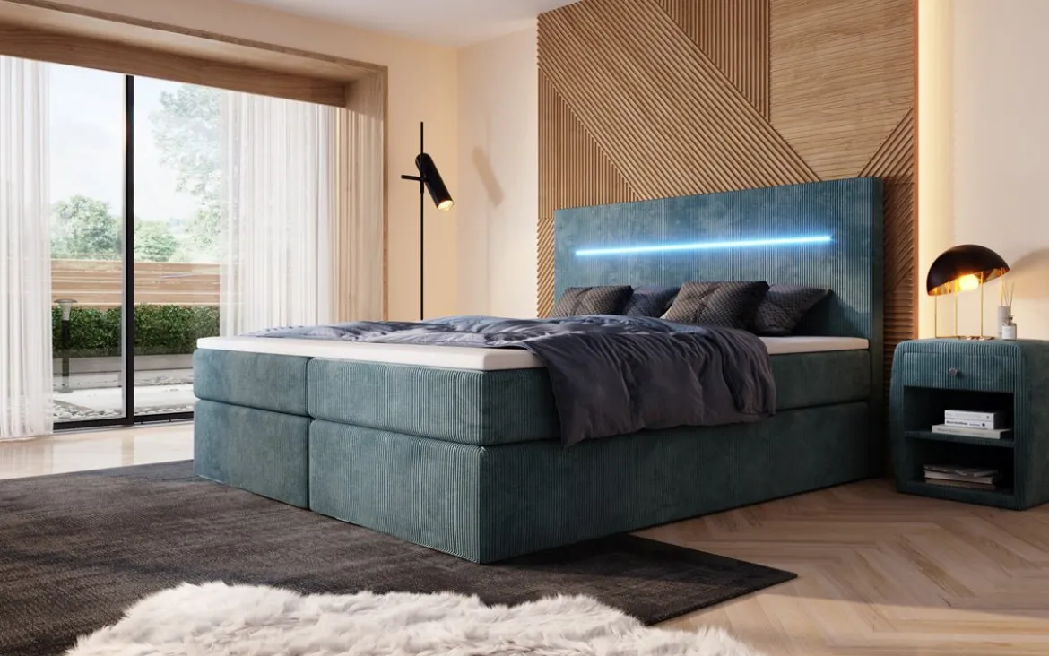 Boxspringbett Sejour mit LED u. Stauraum in Cord