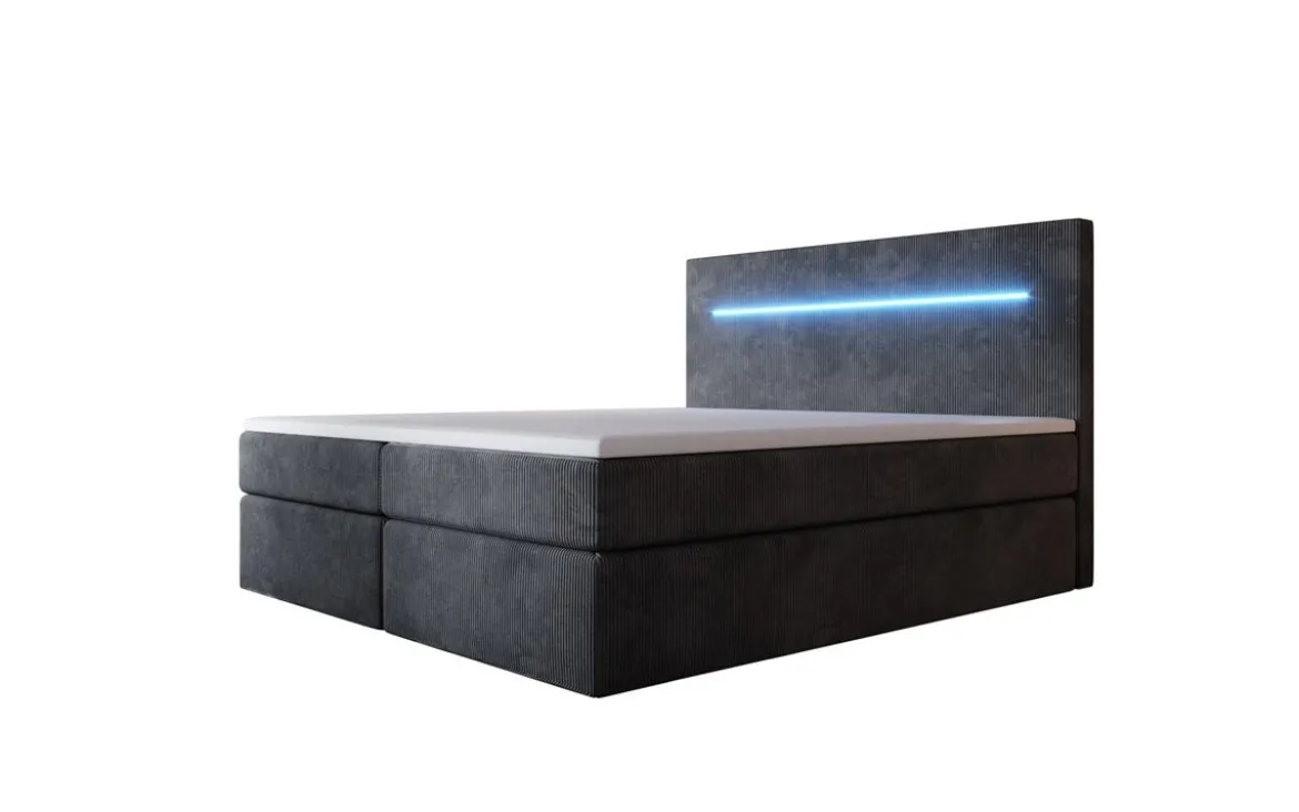 Boxspringbett Sejour mit LED u. Stauraum in Cord