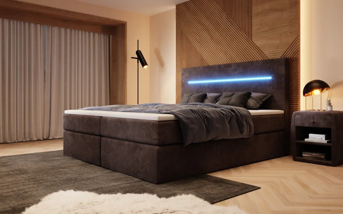 Boxspringbett Sejour mit LED u. Stauraum in Cord