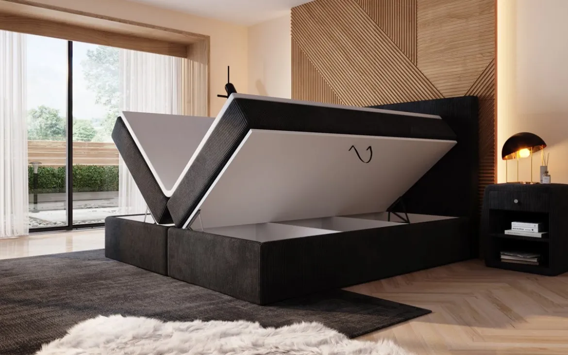 Boxspringbett Sejour mit LED u. Stauraum in Cord
