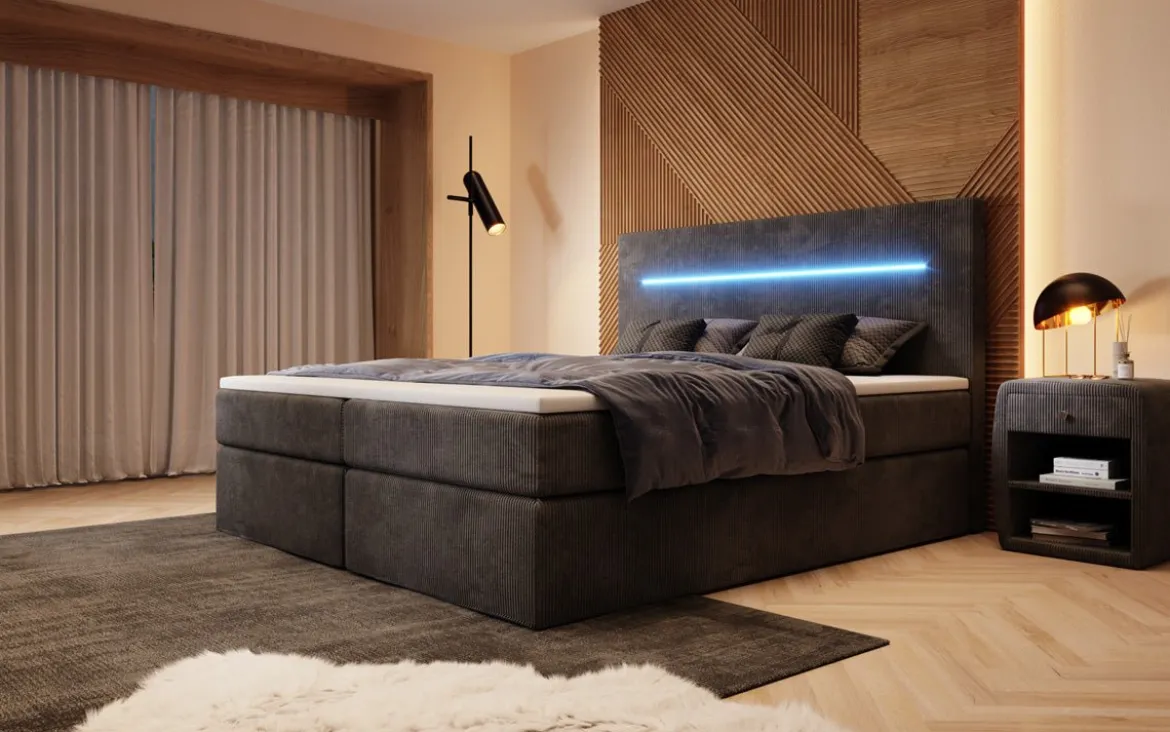Boxspringbett Sejour mit LED u. Stauraum in Cord