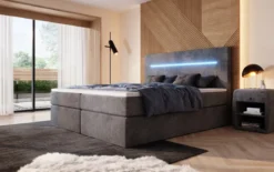 Boxspringbett Sejour mit LED u. Stauraum in Cord