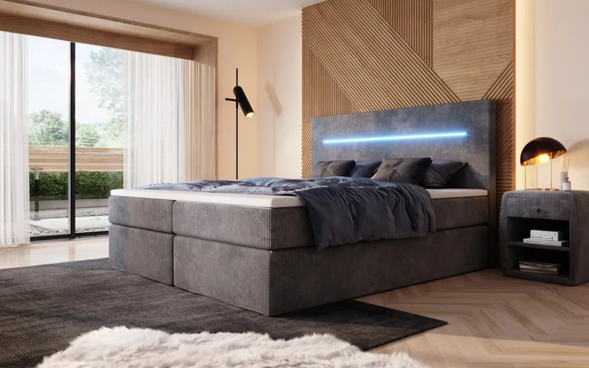 Boxspringbett Sejour mit LED u. Stauraum in Cord