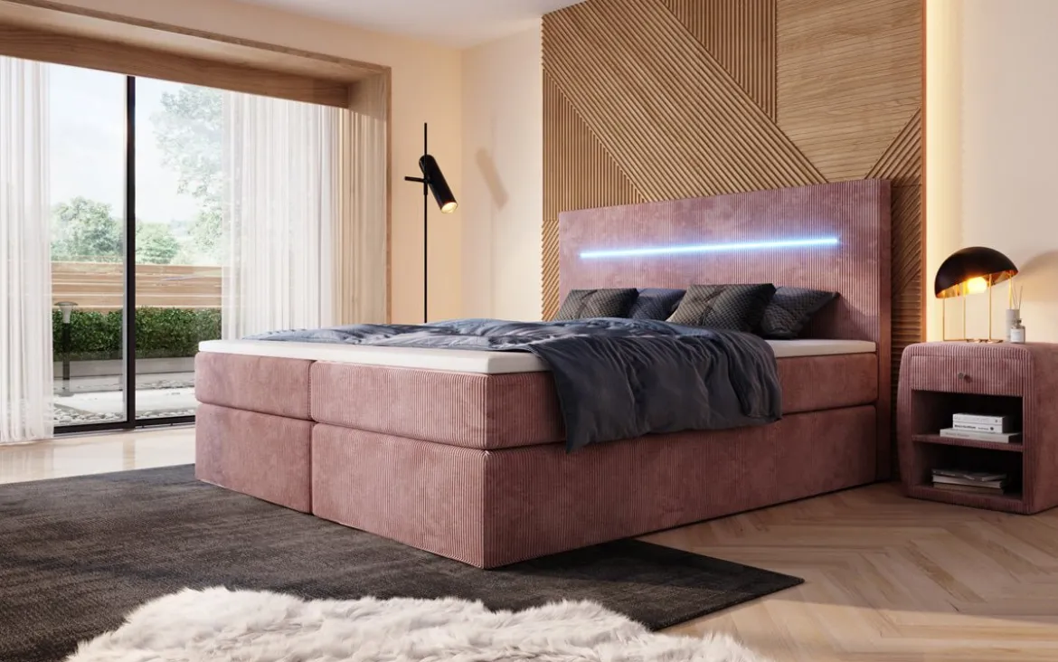 Boxspringbett Sejour mit LED u. Stauraum in Cord