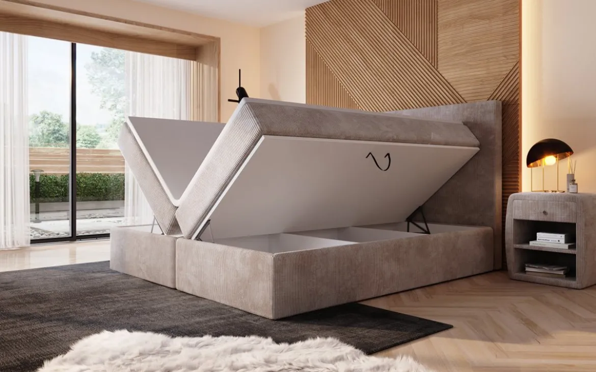 Boxspringbett Sejour mit LED u. Stauraum in Cord