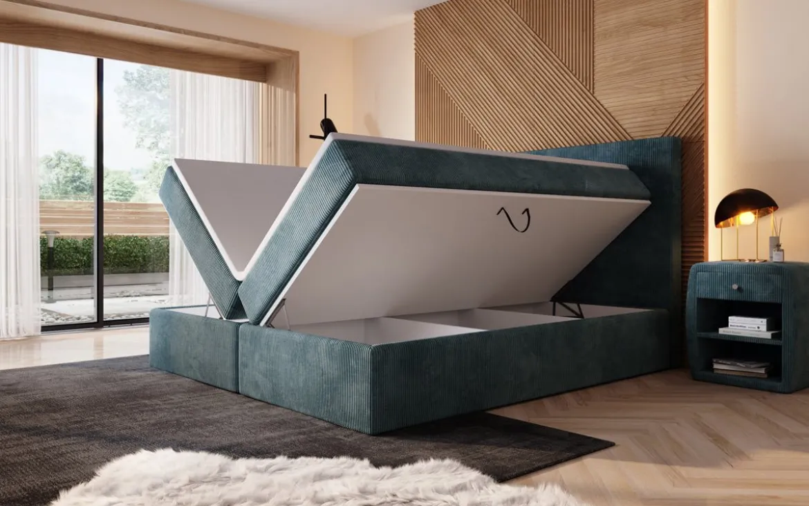Boxspringbett Sejour mit LED u. Stauraum in Cord
