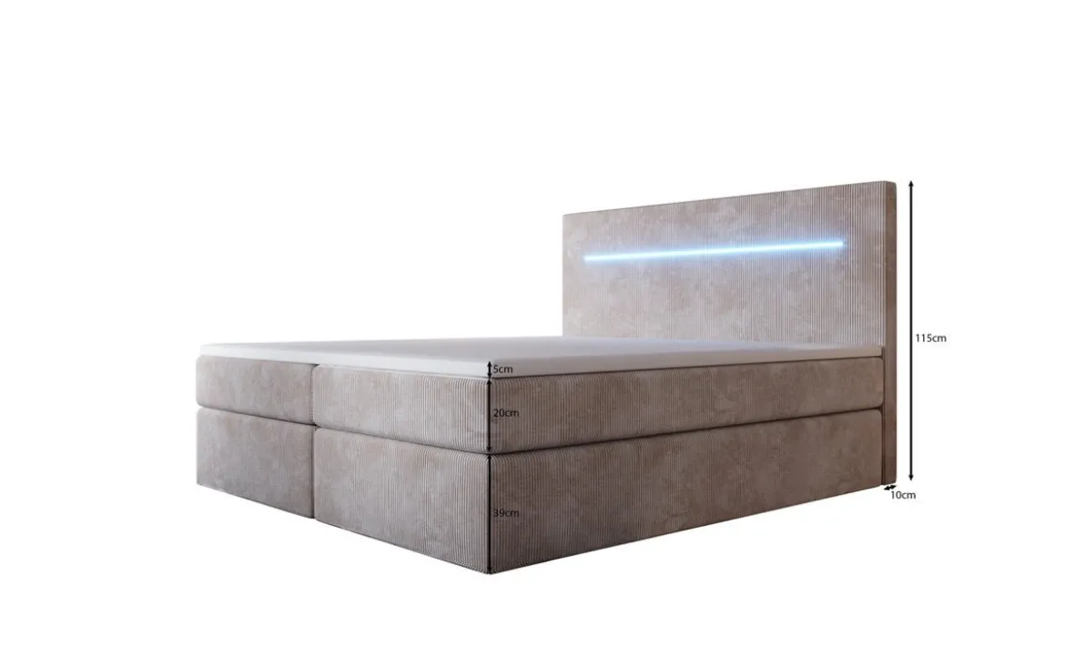 Boxspringbett Sejour mit LED u. Stauraum in Cord