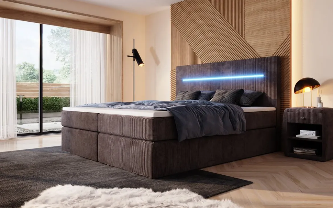 Boxspringbett Sejour mit LED u. Stauraum in Cord