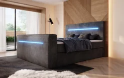 Boxspringbett Sejour mit TV Lift, RGB und Stauraum in Cord