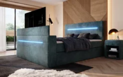 Boxspringbett Sejour mit TV Lift, RGB und Stauraum in Cord