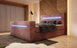 Boxspringbett Sejour mit TV Lift, RGB und Stauraum in Cord