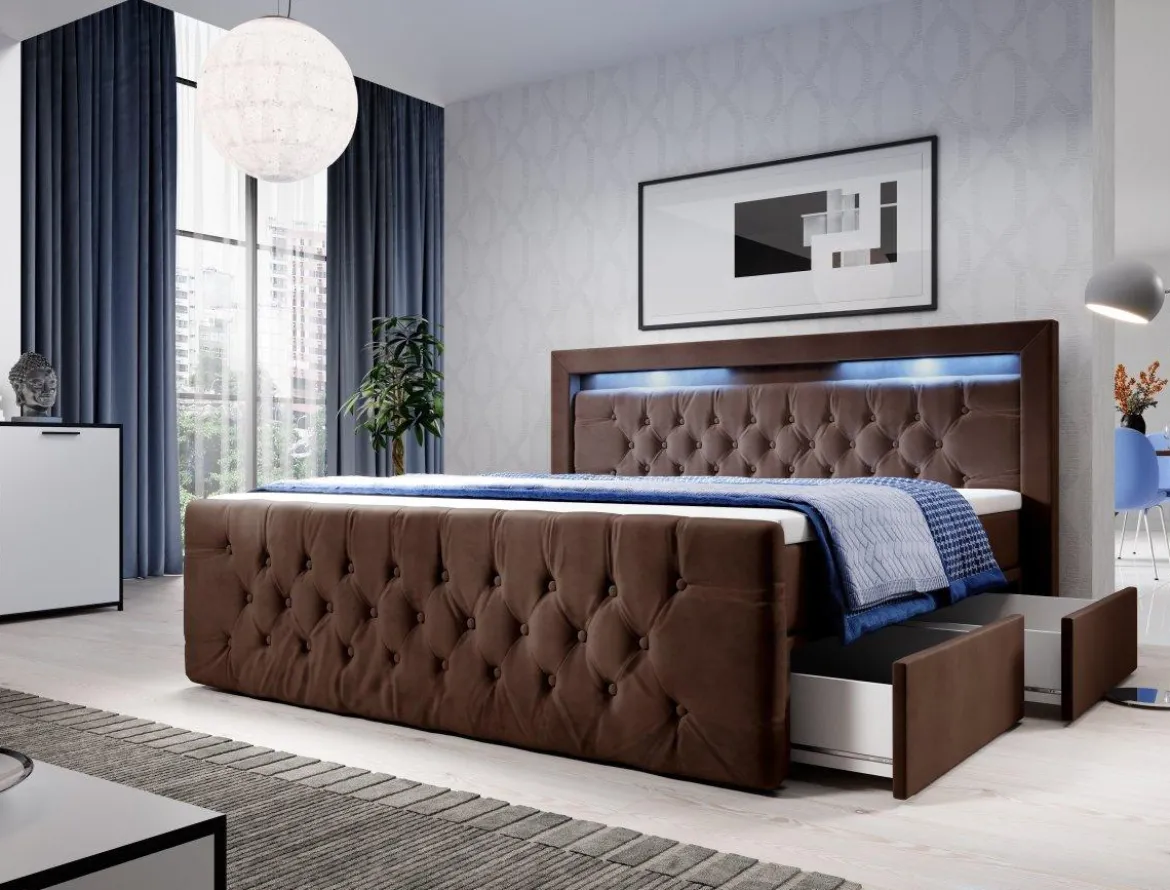 Boxspringbett Sera mit LED und Stauraum (4 Schubladen)