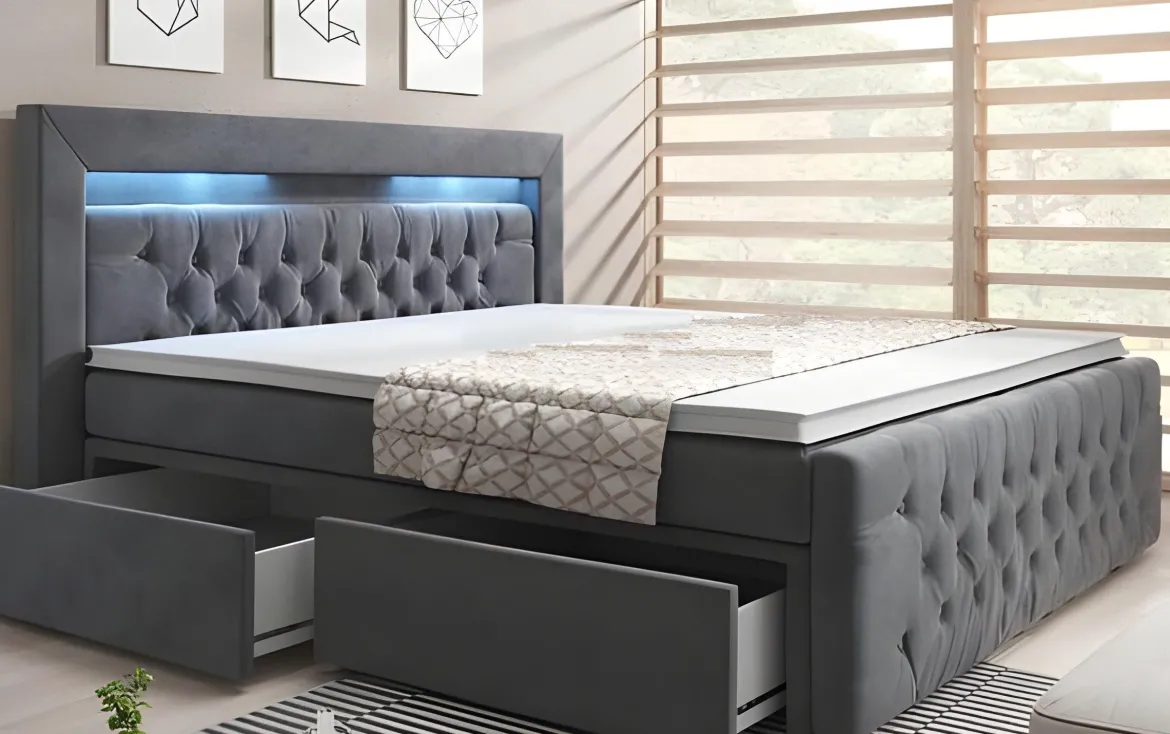 Boxspringbett Sera mit LED und Stauraum (4 Schubladen)