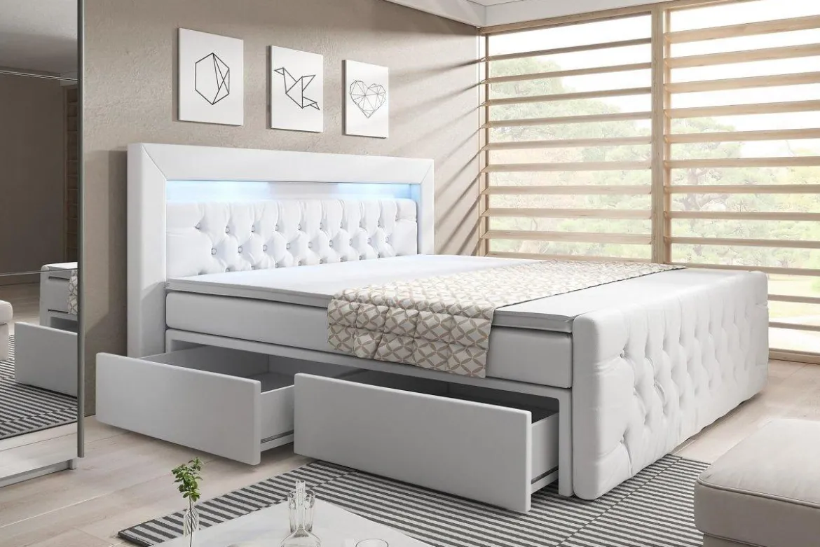 Boxspringbett Sera mit LED und Stauraum (4 Schubladen)