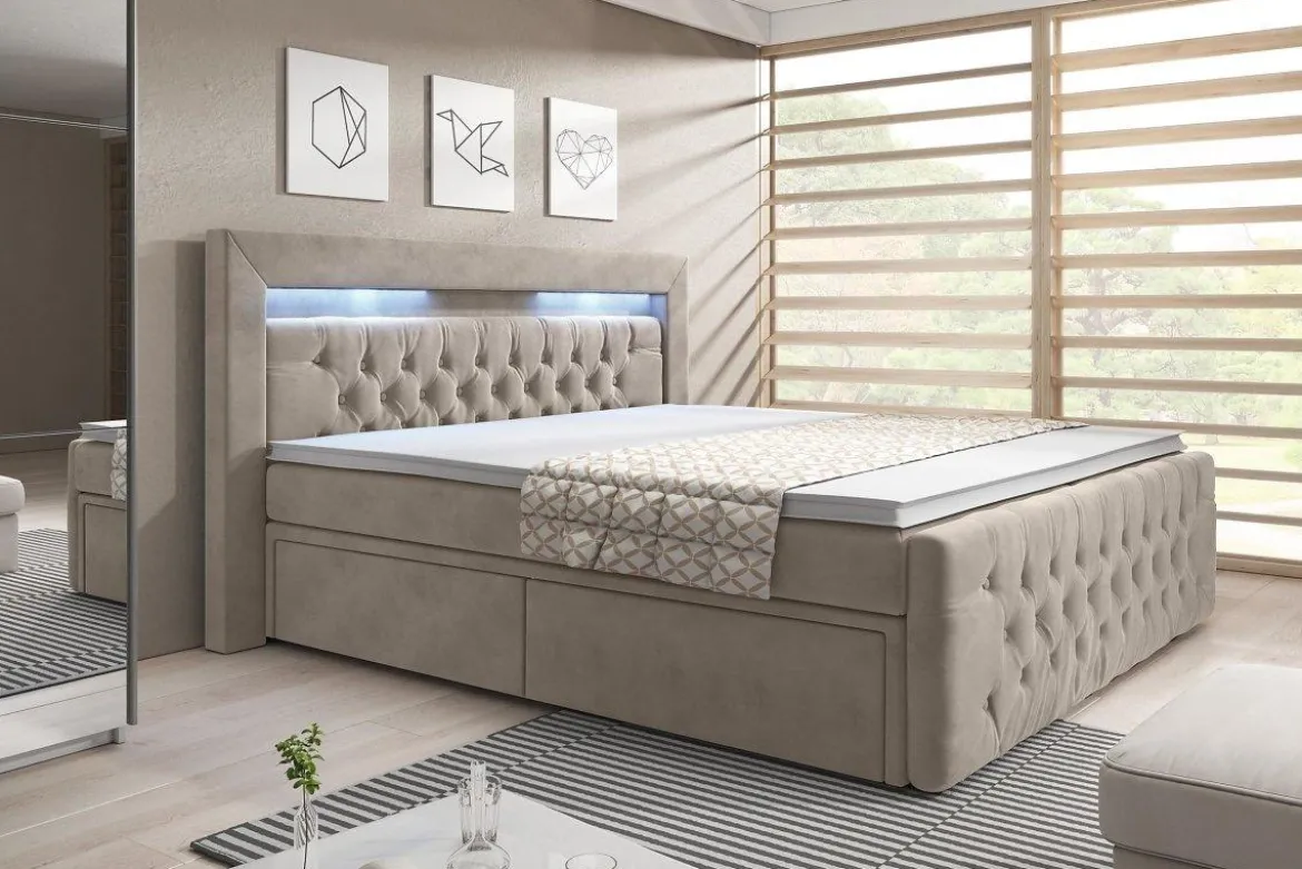 Boxspringbett Sera mit LED und Stauraum (4 Schubladen)