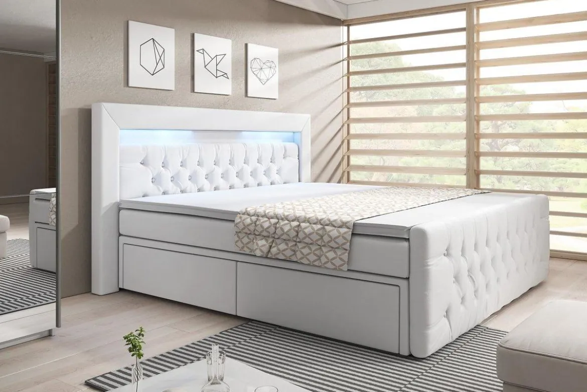 Boxspringbett Sera mit LED und Stauraum (4 Schubladen)