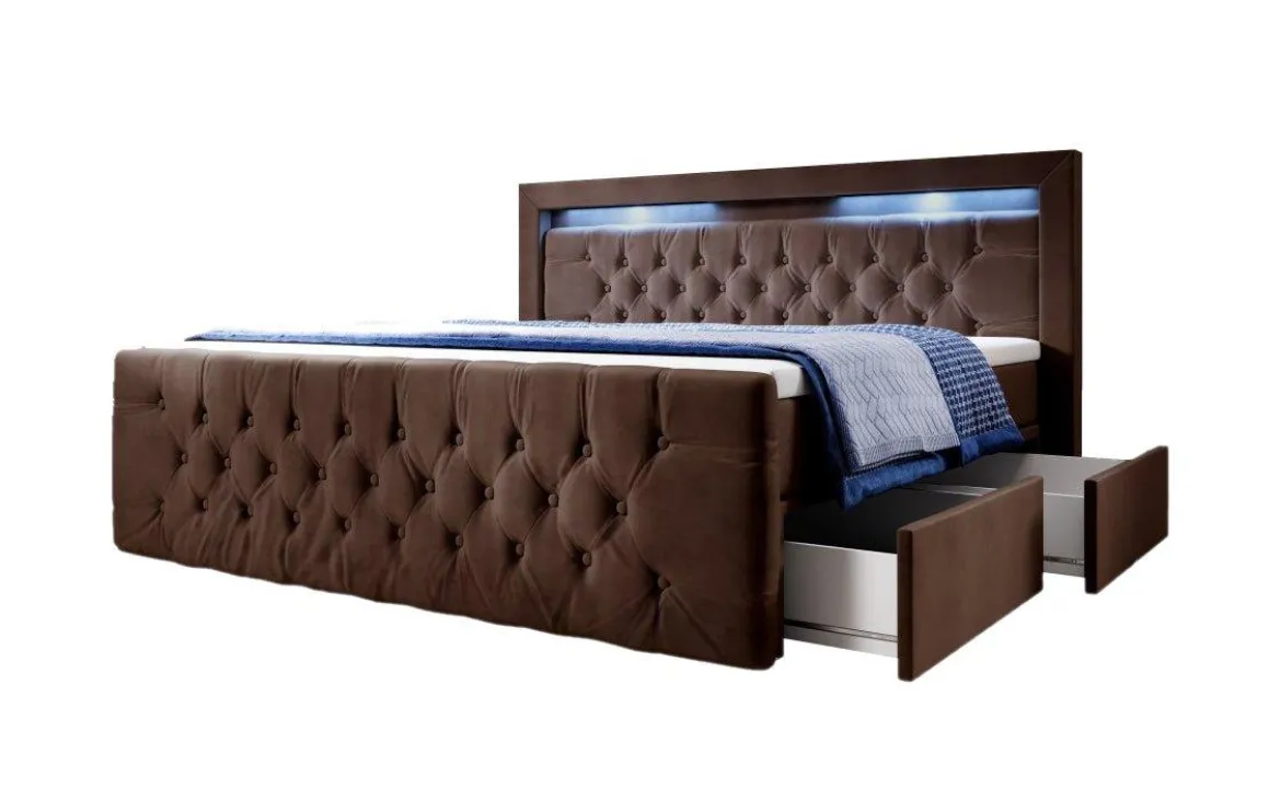 Boxspringbett Sera mit LED und Stauraum (4 Schubladen)
