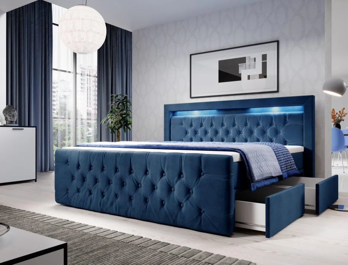 Boxspringbett Sera mit LED und Stauraum (4 Schubladen)
