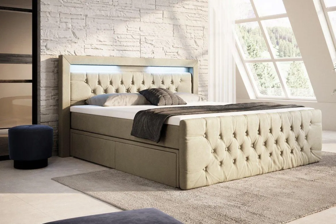 Boxspringbett Sera mit LED und Stauraum (4 Schubladen)
