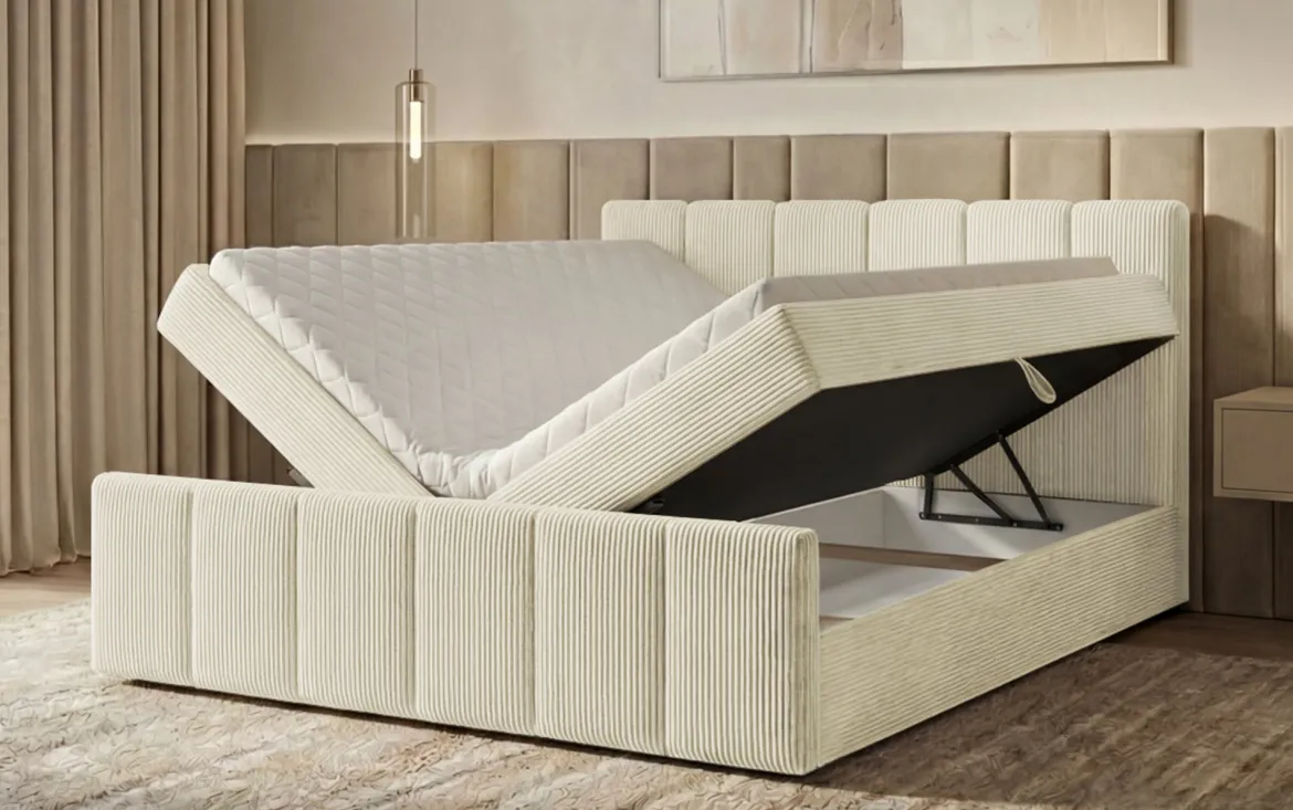Boxspringbett Siena mit hochklappbarem Stauraum in Cord